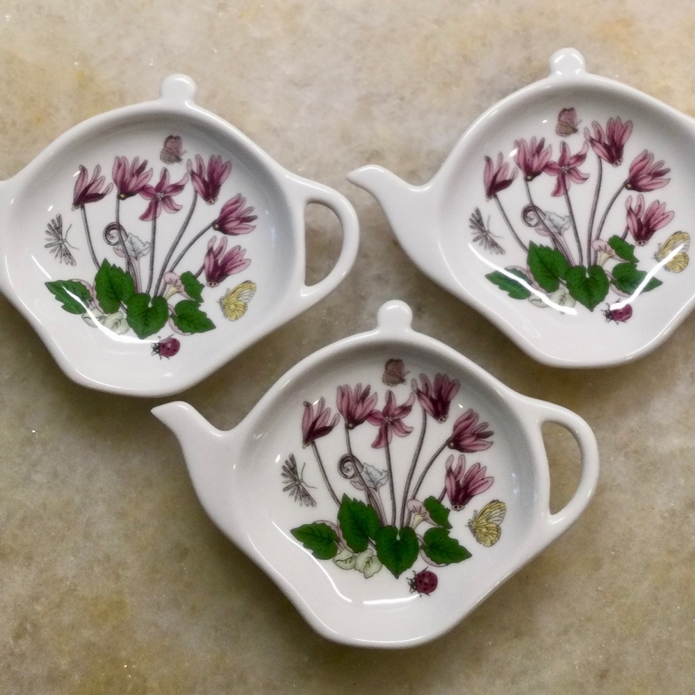 3 Portmerion Botanical Garden Tea Bag holder, flowers, nature, spoon rest